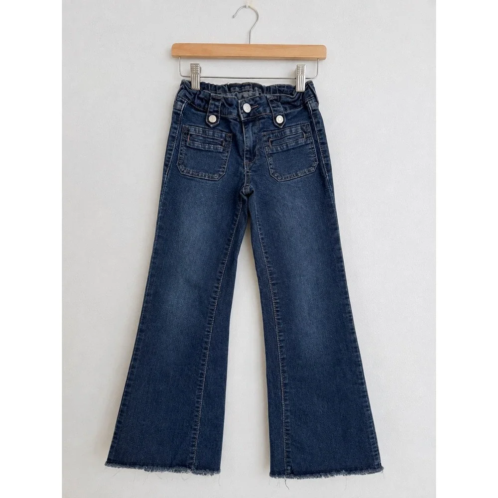 Joe's Jeans Girls Dark Wash Flare Wide Leg Raw Hem Denim Pants Size 7